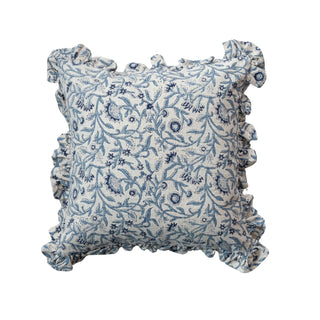 18" Square Cotton Blend Block Printed Pillow - Blue Floral - Allure Boutique WY