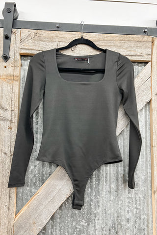 Black Long Sleeve Square Neck Bodysuit