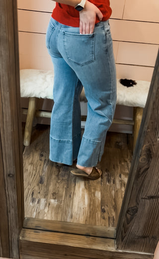 Goldie Mid Rise Super Flare-Wide Hem W/ Slit