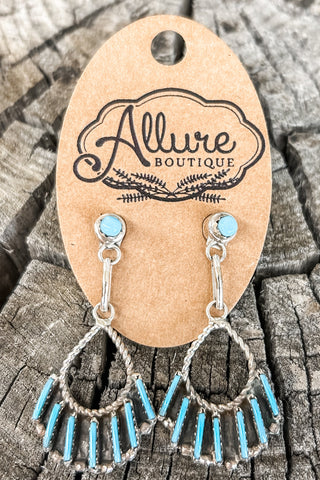 Kingman Turquoise Fan Post and Dangle Earrings