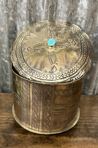 Stamped Round Box with Turquoise & Lid
