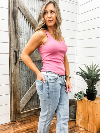 Hot Pink Scoop Neck Knit Tank