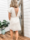 Off White Woven Short Sleeve Dress with Open Back