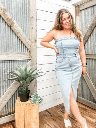Detachable Strap Denim Maxi Dress