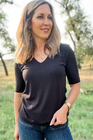 Double Layer V-Neck 1/2 Sleeve Knit
