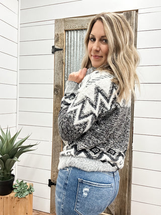 T-Neck Intarsia Sweater