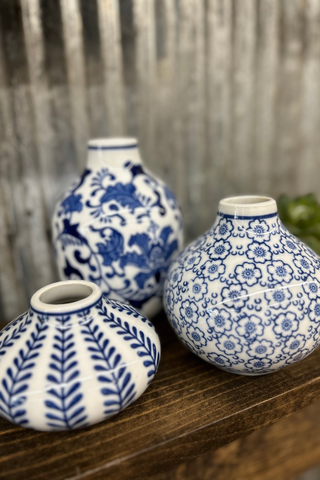 Blue & White Stoneware Bud Vases