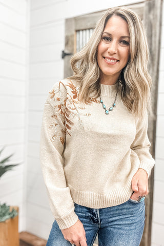 Long Sleeve Mock Neck Sweater with Sequins