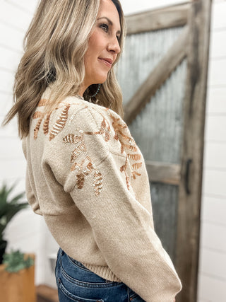 Long Sleeve Mock Neck Sweater with Sequins
