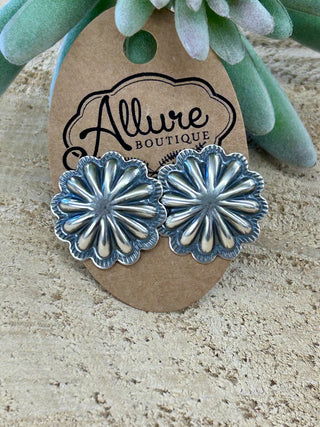 Round Sterling Silver Concho Post Earrings