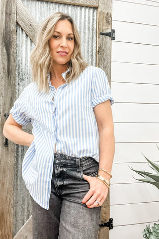 Benning Button Down Skyway Stripe - Allure Boutique WY