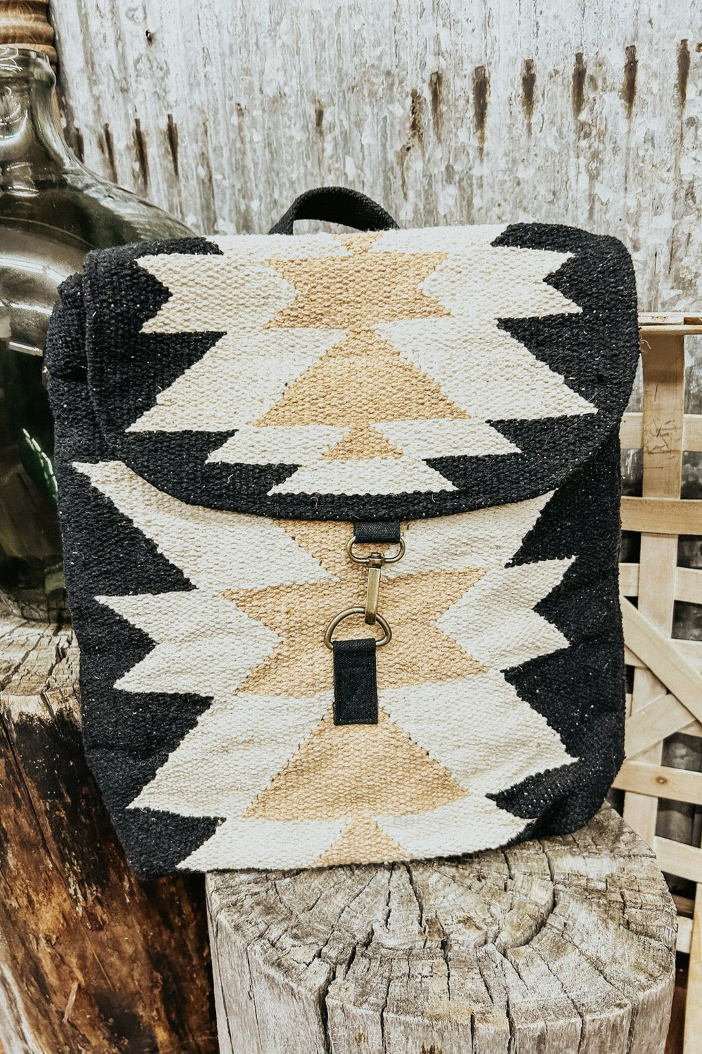 black-cream-tan-aztec-backpack  display picture 3