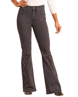 Black Studded High Rise Flare Jean - Allure Boutique WY