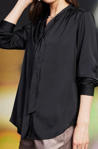 Black Tie Neck Blouse - Allure Boutique WY