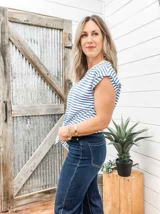 Blue & White Striped Tie Front Tee - Allure Boutique WY