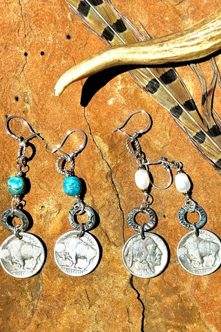 Buffalo Nickel Stone + Silver Earrings - Buffalo Facing - Allure Boutique WY