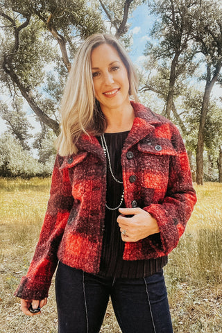 Button Down Boxy Shacket red plaid - Allure Boutique WY
