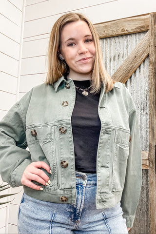 Coastal Denim Shacket Dark Spruce - Allure Boutique WY