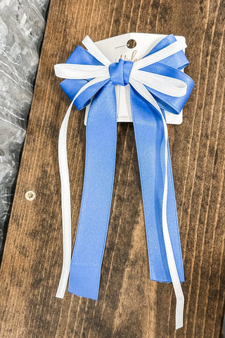 Collegiate 2 Tone Bow Clip - Blue + White - Allure Boutique WY