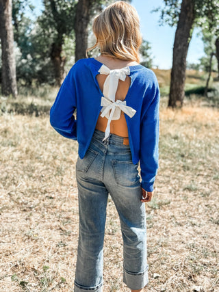Contrast Bow Tie Back Sweater Top - Allure Boutique WY