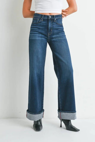 Dark Denim Cuffed Palazzo Jean - Allure Boutique WY