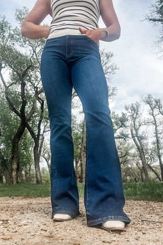 Dark Denim High Rise Clean Bell Bottom Jean - Allure Boutique WY