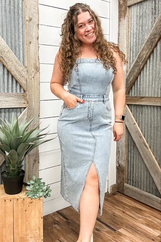Detachable Strap Denim Maxi Dress - Allure Boutique WY