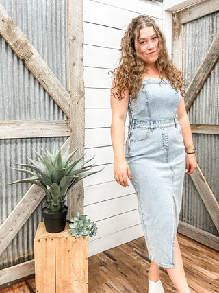 Detachable Strap Denim Maxi Dress - Allure Boutique WY