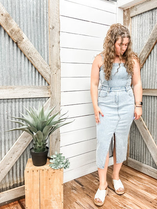 Detachable Strap Denim Maxi Dress - Allure Boutique WY