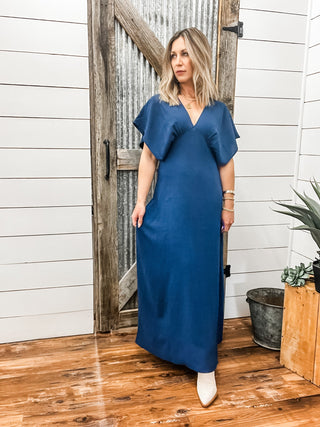 Dolman Sleeve Maxi Dress Navy Blue - Allure Boutique WY