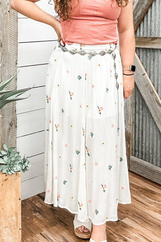 Embroidered Midi Skirt Natural - Allure Boutique WY