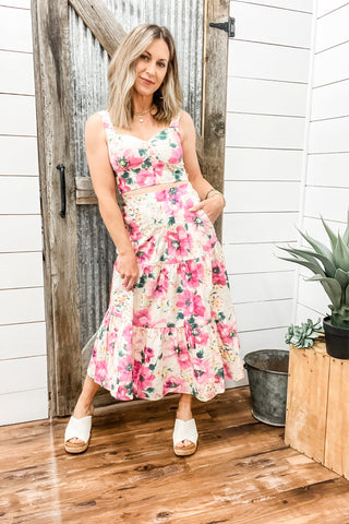 Fuschia Flower Pattern Top & Prairie Skirt Set - Allure Boutique WY