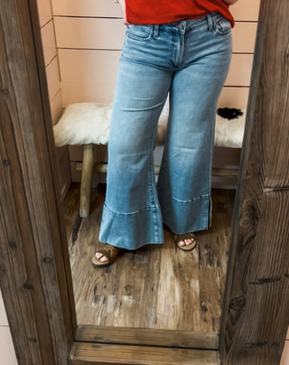 Goldie Mid Rise Super Flare - Wide Hem W/ Slit - Allure Boutique WY