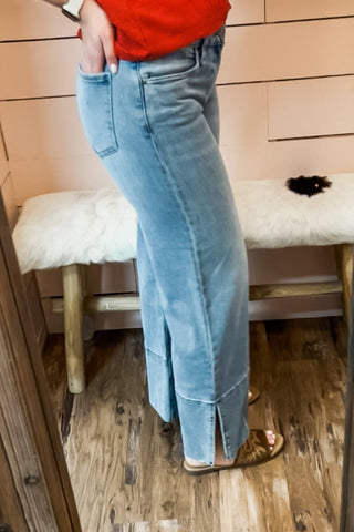 Goldie Mid Rise Super Flare - Wide Hem W/ Slit - Allure Boutique WY