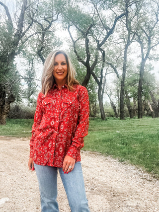 Long Sleeve Core Snap Shirt Red - Allure Boutique WY