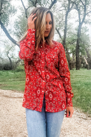Long Sleeve Core Snap Shirt Red - Allure Boutique WY