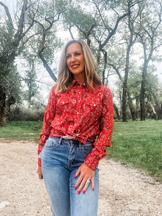 Long Sleeve Core Snap Shirt Red - Allure Boutique WY