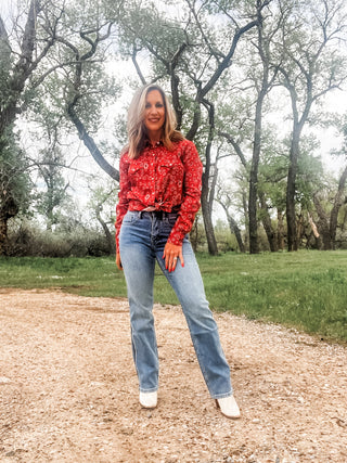 Long Sleeve Core Snap Shirt Red - Allure Boutique WY