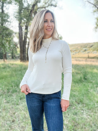 Long Sleeve Mock Neck Knit with Buttons Snow - Allure Boutique WY