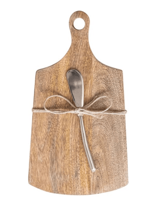 Mango Wood Cheese/Cutting Board + Canape Knife - Allure Boutique WY