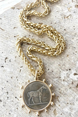 Matte Gold Horse French Bee Coin Necklace - Allure Boutique WY