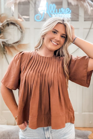Pintuck Detail Short Sleeve Blouse - Allure Boutique WY
