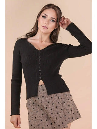 Ribbed Knit Top with Buttons + Scalloped Neckline - Allure Boutique WY