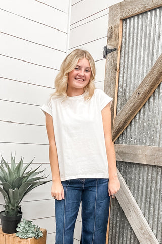 Round Neck Folded Short Sleeve Tee - Allure Boutique WY
