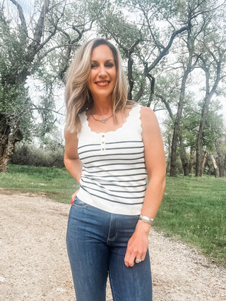 Scallop Edge Stripe Knit Tank Black & White - Allure Boutique WY