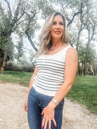 Scallop Edge Stripe Knit Tank Black & White - Allure Boutique WY