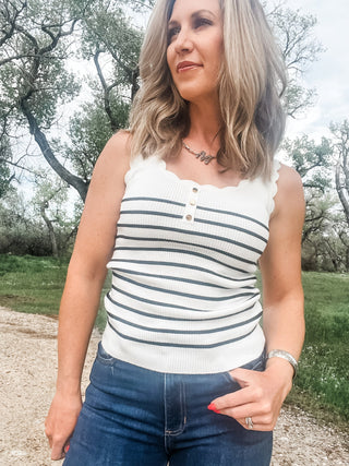 Scallop Edge Stripe Knit Tank Black & White - Allure Boutique WY