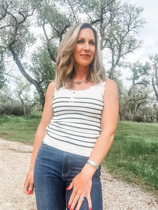 Scallop Edge Stripe Knit Tank Black & White - Allure Boutique WY