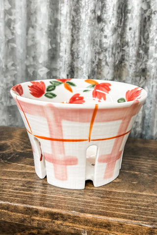 Stoneware Berry Bowl - Pink Plaid Floral - Allure Boutique WY