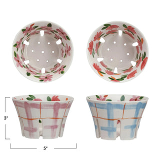 Stoneware Berry Bowl - Pink Plaid Floral - Allure Boutique WY